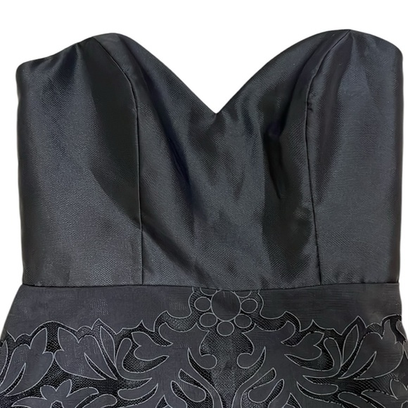 VTG Black Strapless Mini Dress Lined Sheer Textured Appliqué Formal Goth Moto 12 - Picture 2 of 11